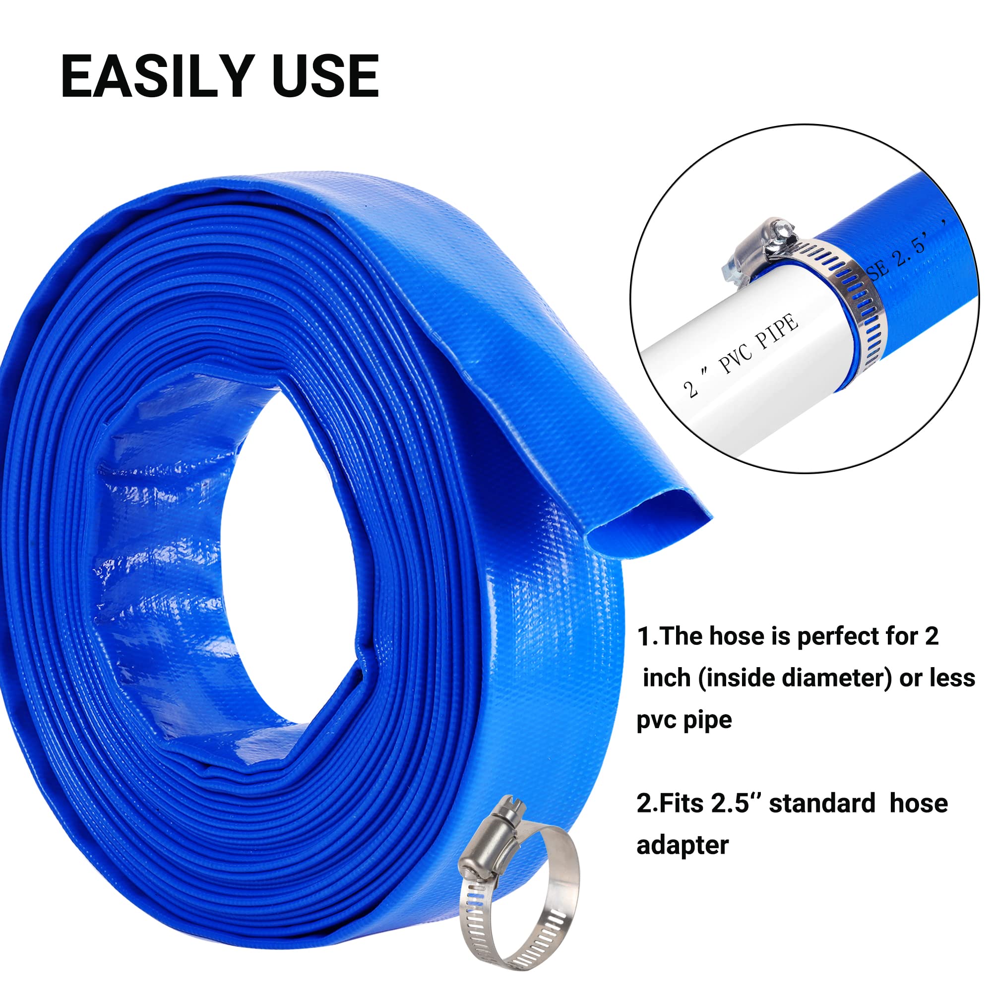 Geowaky lay-flat hose width measurement showing compact storage benefit