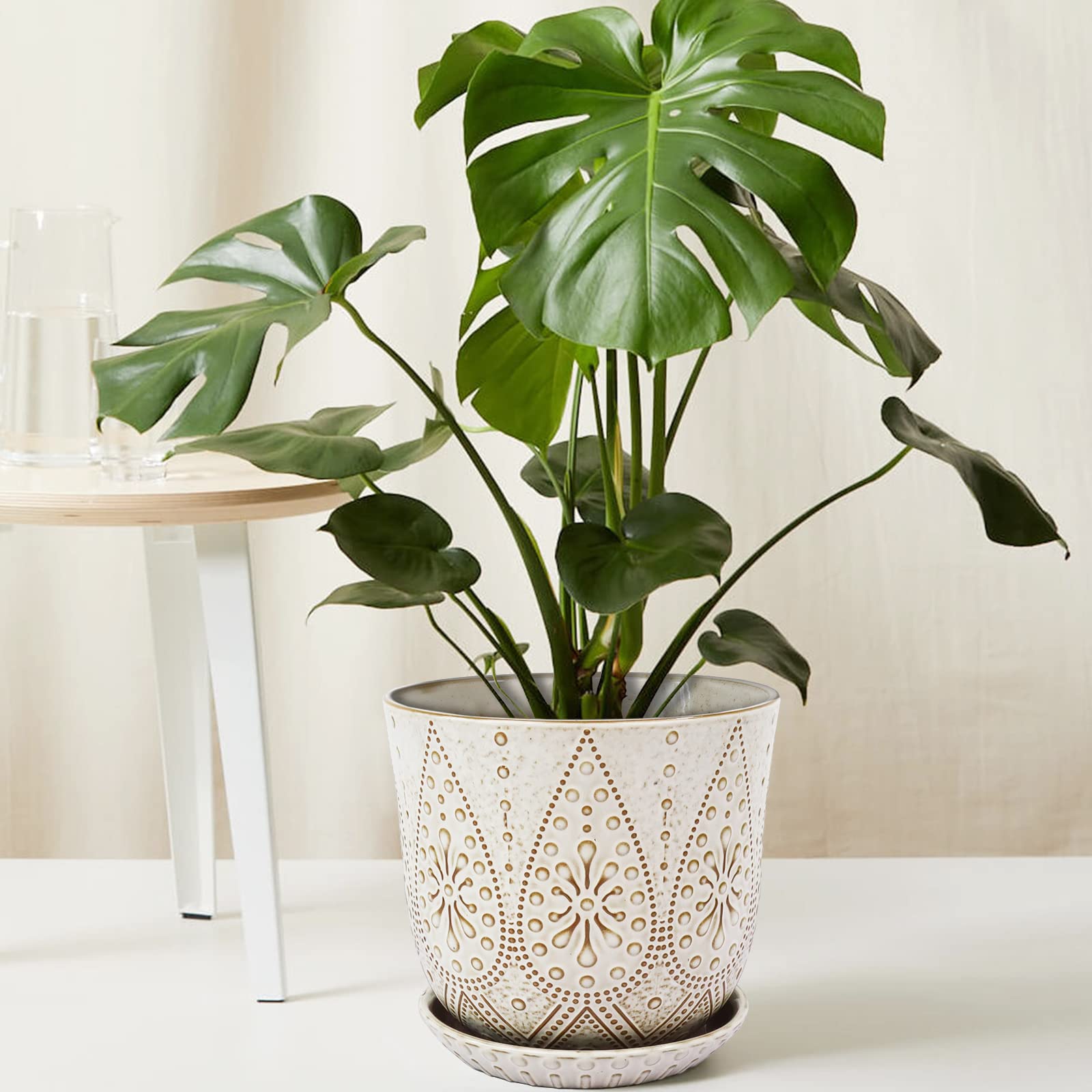 Gepege pot on windowsill with succulent for decorative indoor styling