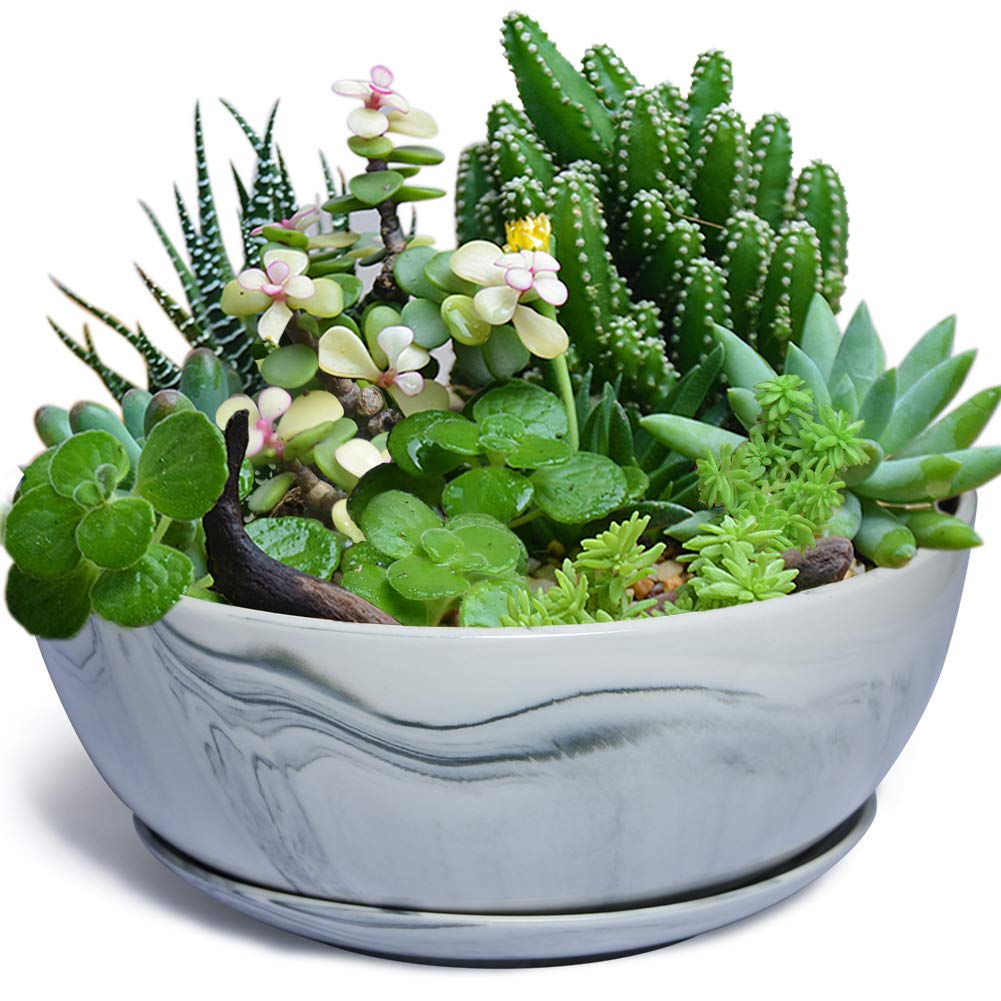 G EPGardening front view ceramic planter showing marble pattern and stylish profile