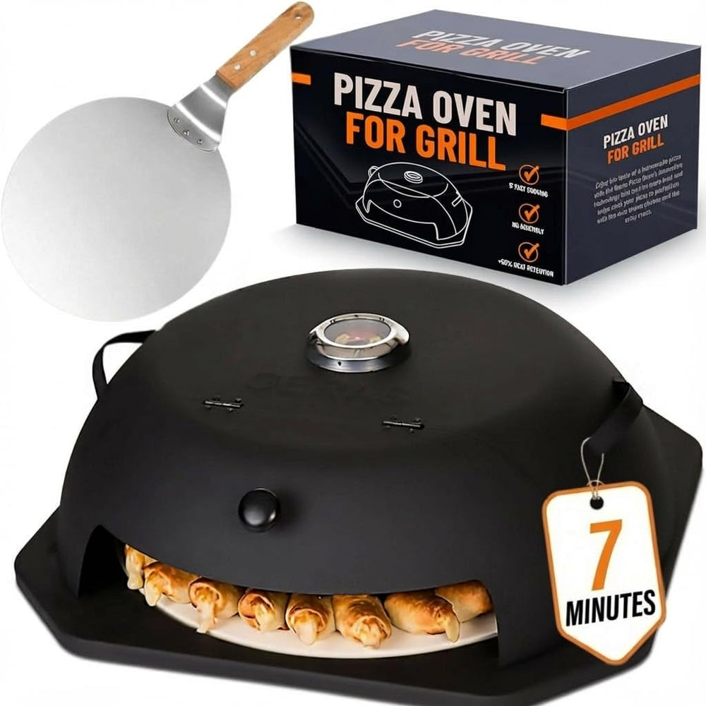 Geras HeatGuard Pro front view showing compact grill-top oven and benefits