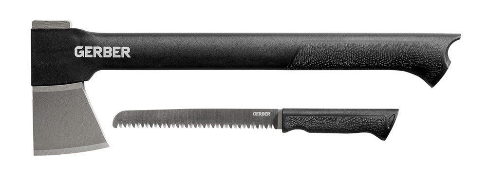Gerber Gator Combo Axe II front view showing blade and sheath, durable camping tool