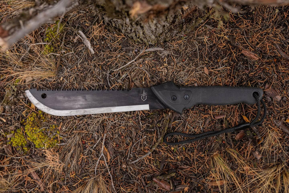 Gerber Gator machete jr blade material closeup showing high-carbon steel durability