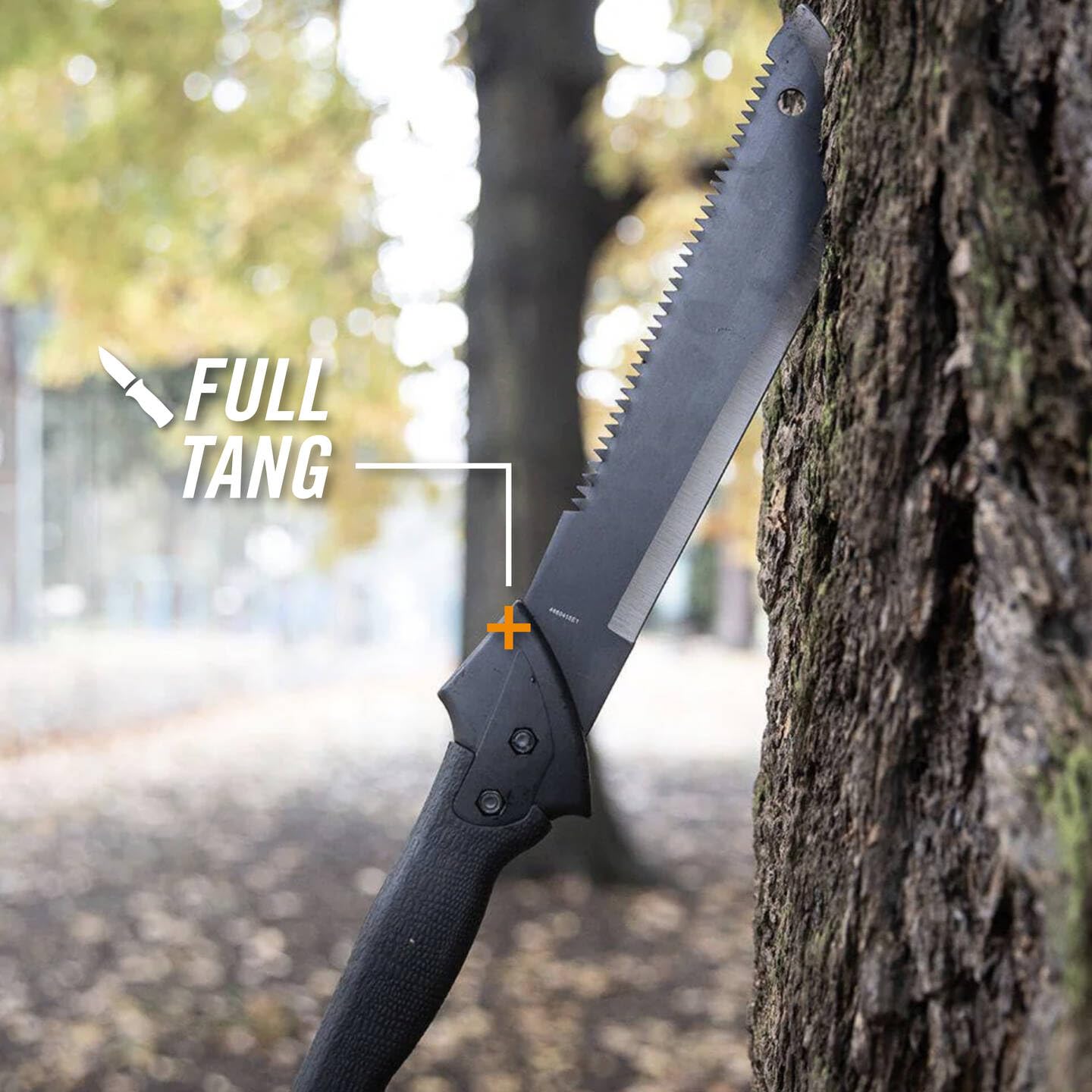 Gerber Gator machete jr cutting branches in forest to clear trail and brush