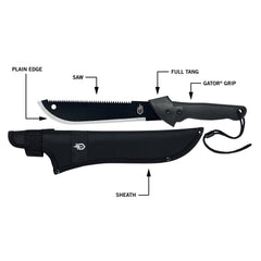 Gerber Gator machete jr saw edge closeup showing teeth designed to cut small limbs