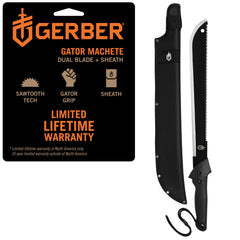 Gerber machete front profile showing full 18-inch blade and plain edge benefit