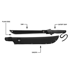 Gerber machete reverse saw detail showing teeth for cutting branches efficiently