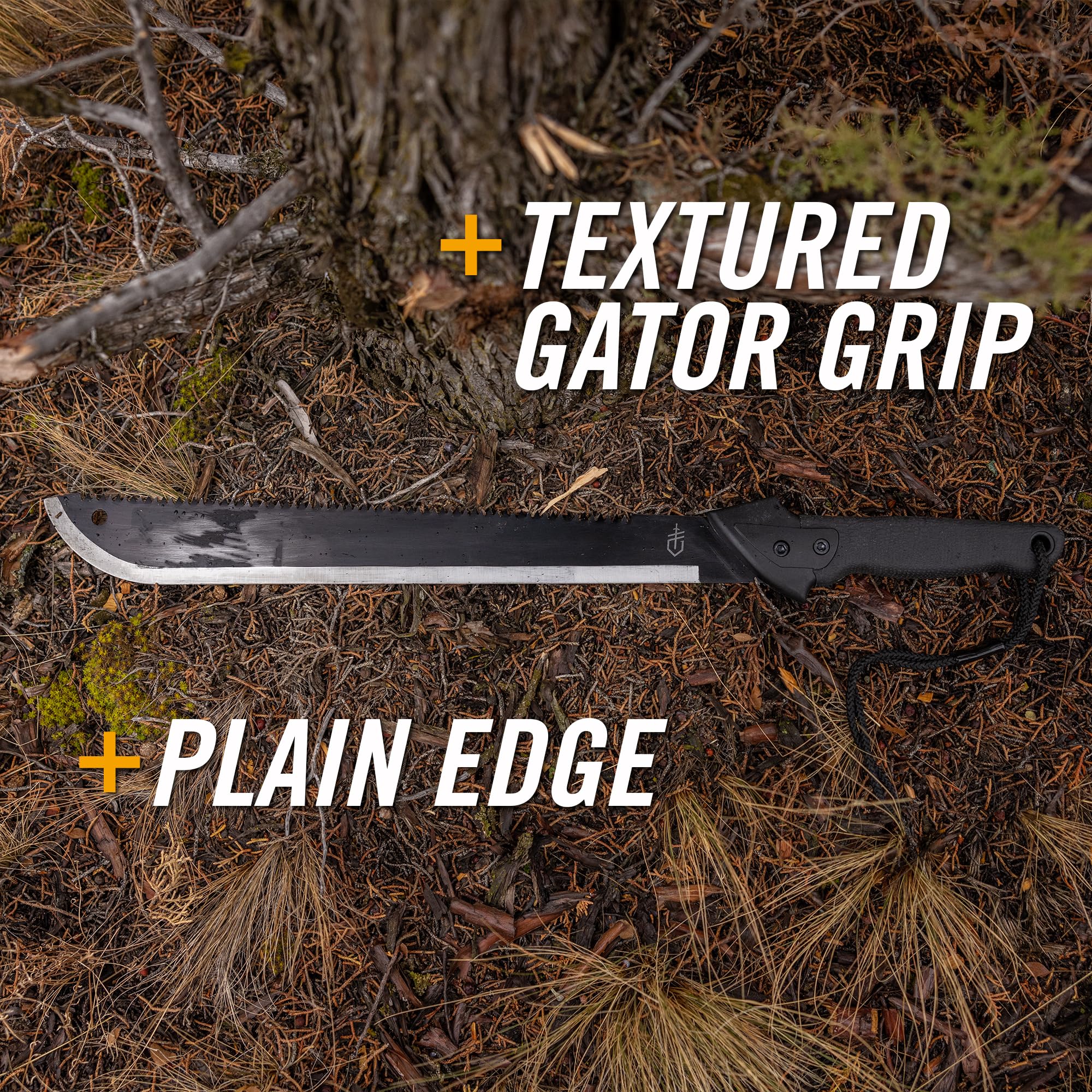 Gerber machete inside riveted nylon sheath for safe carry and storage