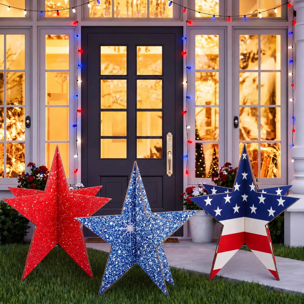 Gerrii front-facing three stars showing patriotic yard impact and bright colors
