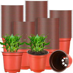 Gerrii front view of 4-inch brown nursery pots showing bulk quantity and neat stacking benefit