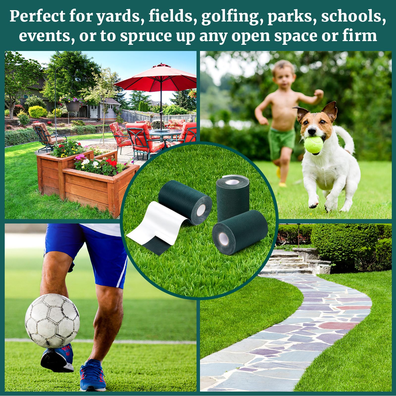 Gersoniel tape joining pet grass mat edges offering neat, secure connection