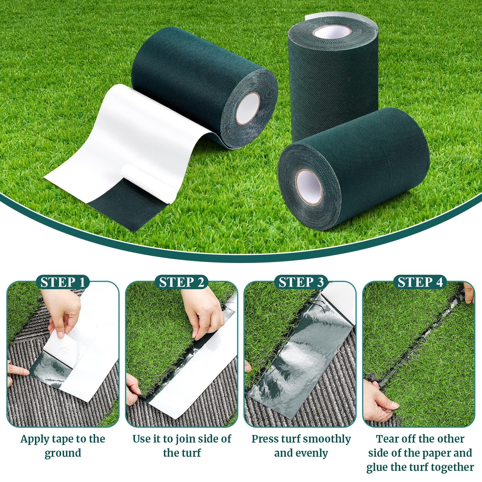Gersoniel tape placed under turf demonstrating easy peel-and-stick use