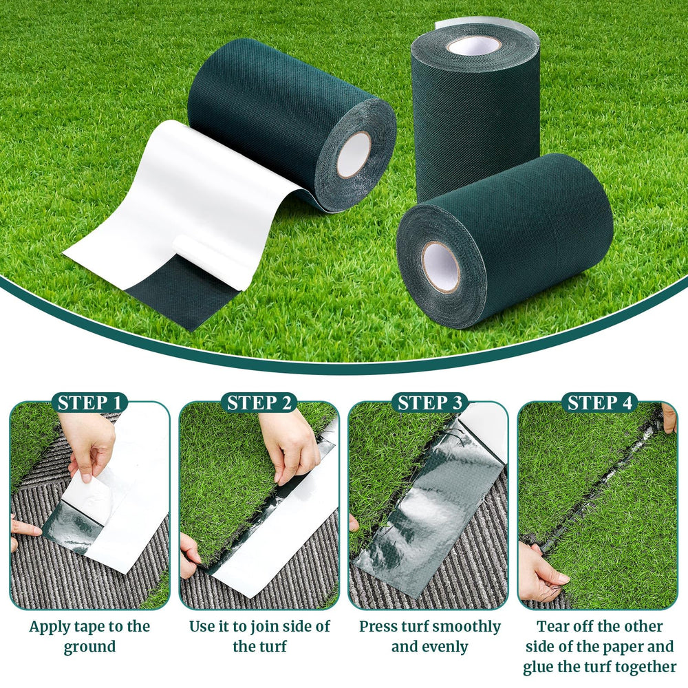 Gersoniel tape placed under turf demonstrating easy peel-and-stick use