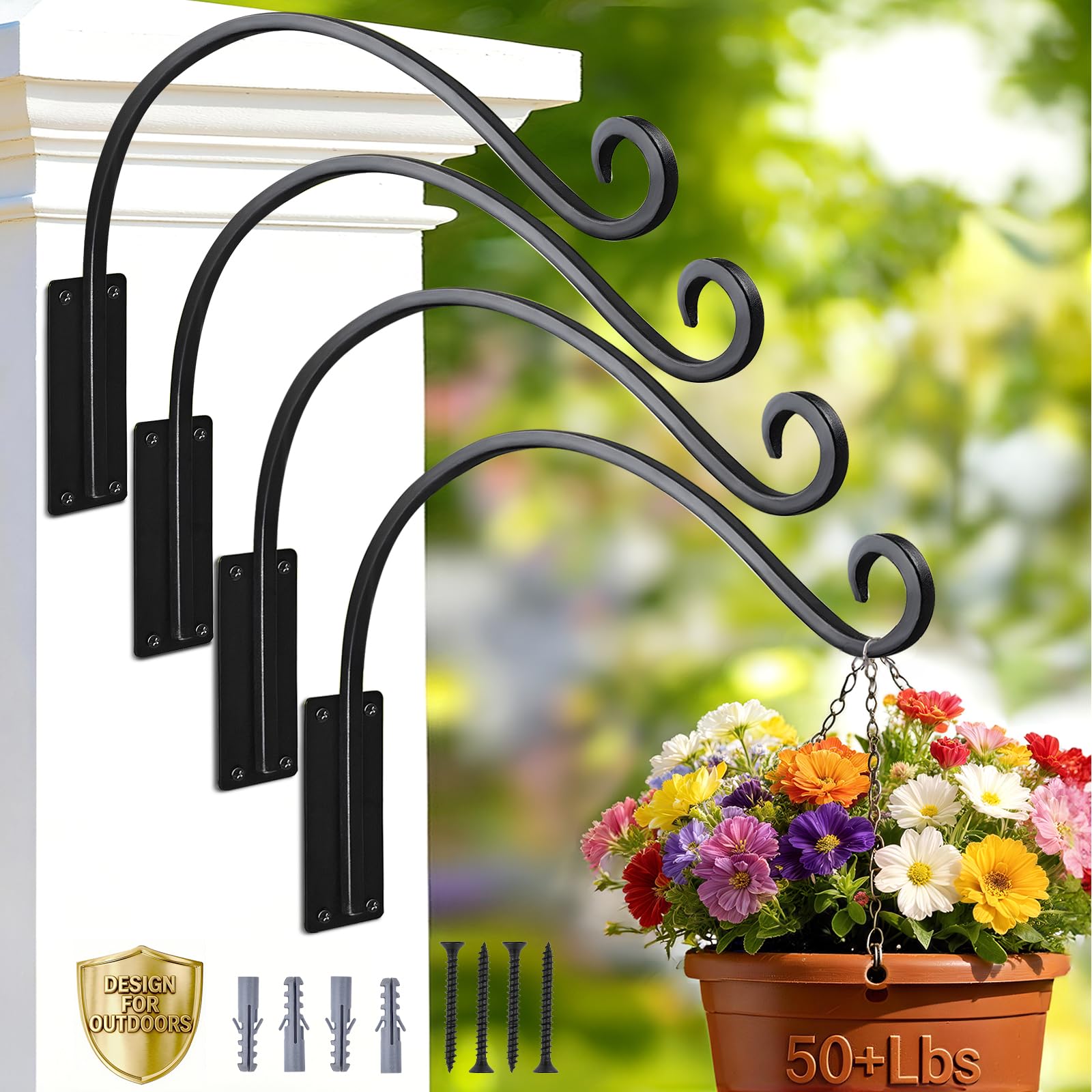 GESTONE front packaging showing four 12-inch plant hanger brackets and included screws, clear contents