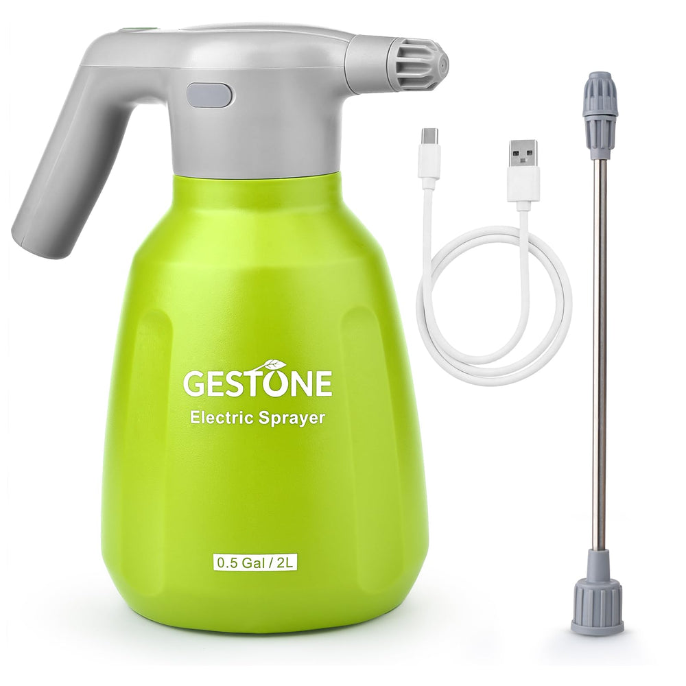 gestone front view of 1/2 gallon electric sprayer showing capacity and benefit