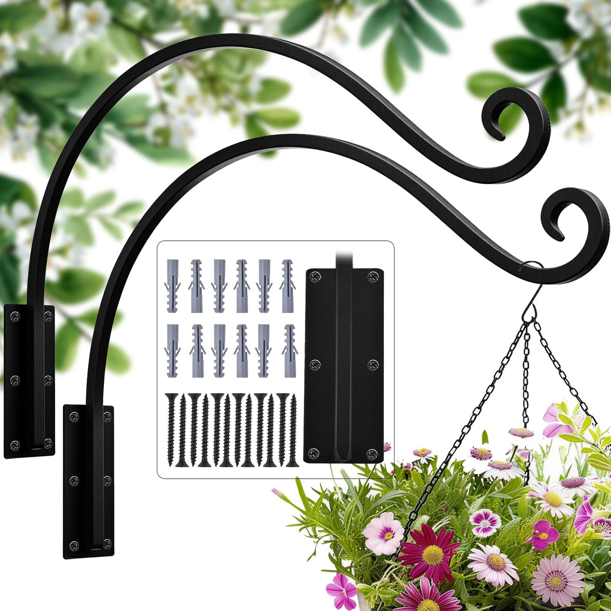 GESTONE front view of 22-inch plant hanger bracket showing sturdy silhouette and classic black finish