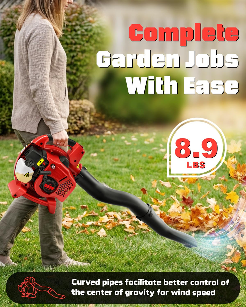 Getell in use on driveway clearing leaves quickly for faster cleanup