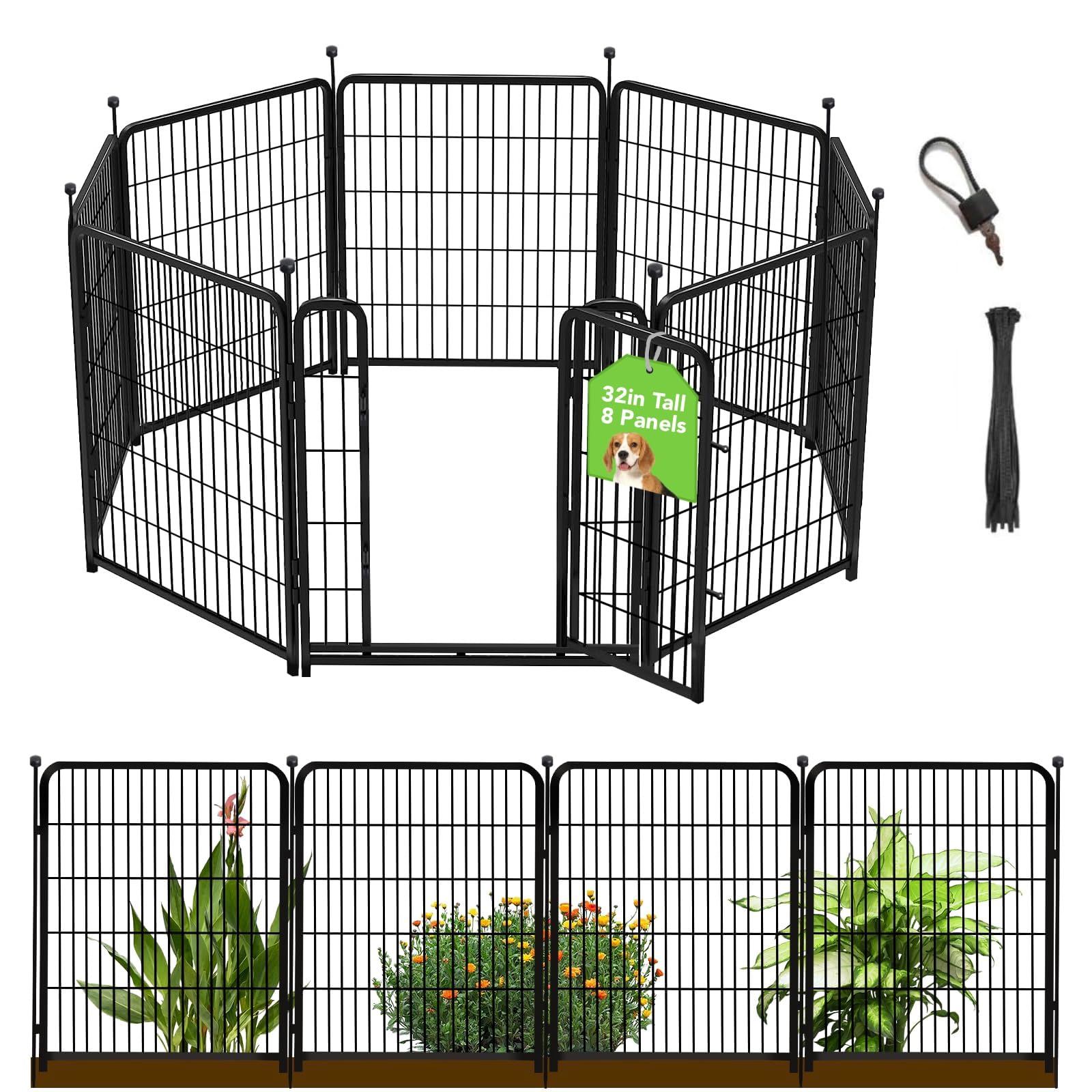 Getlay front view of full assembled fence showing neat garden protection