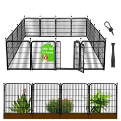 Getlay fence front overview showing full 10-panel set and gate, clear boundary benefit