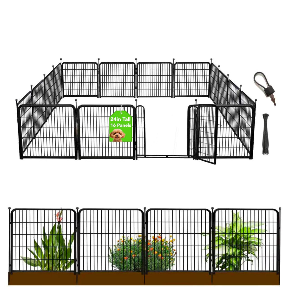 Getlay front view showing full 16-panel fence and neat garden boundary benefit
