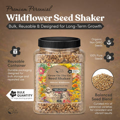 GevaGrow seed shaker held by hand for easy, even sowing across garden beds