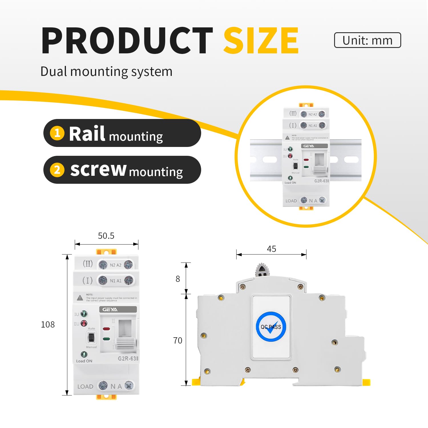GEYA side profile showing DIN-rail mount for clean panel installation