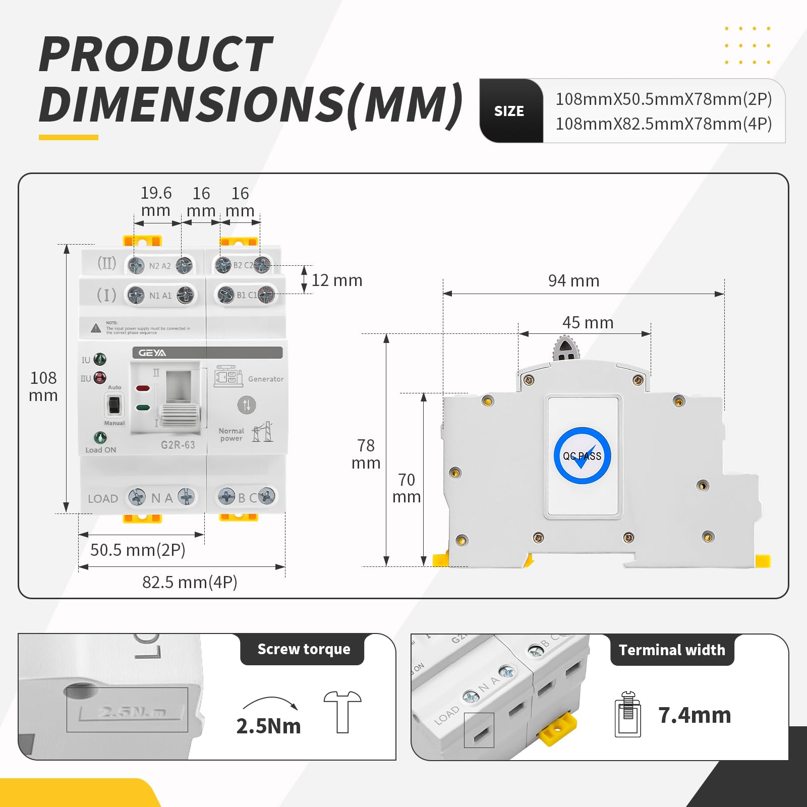 GEYA product label and wiring diagram to help installers verify correct configuration quickly
