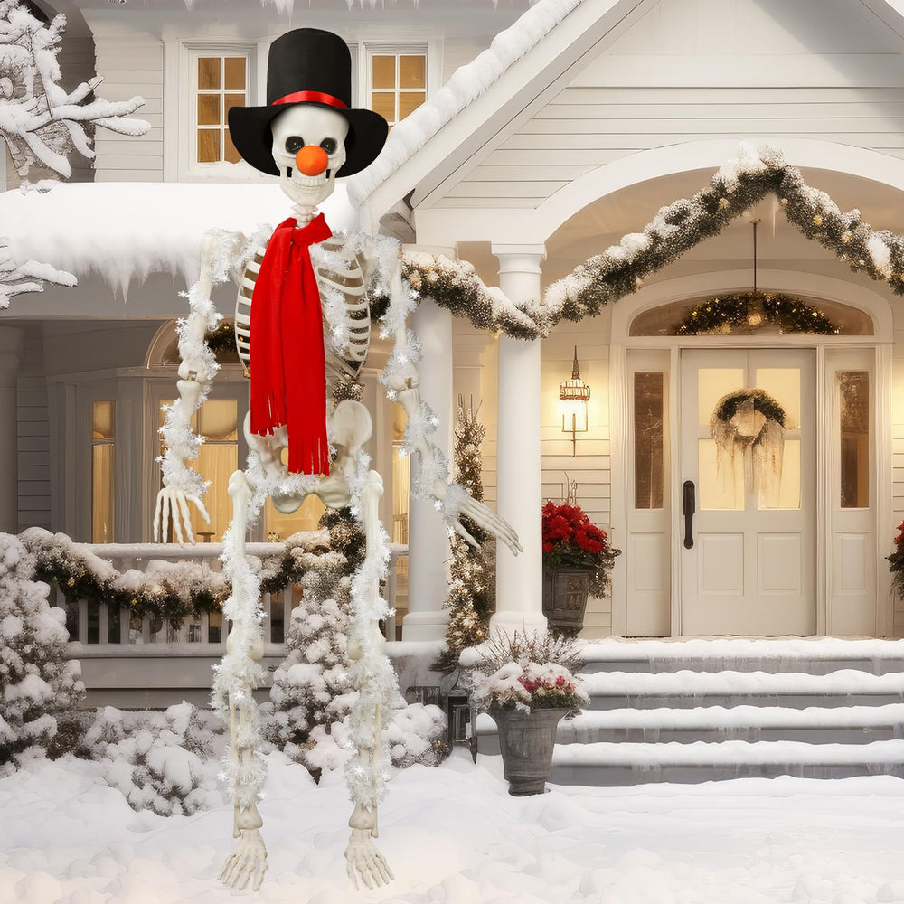 Geyoga full 12ft skeleton in yard showing dramatic holiday transformation and visibility
