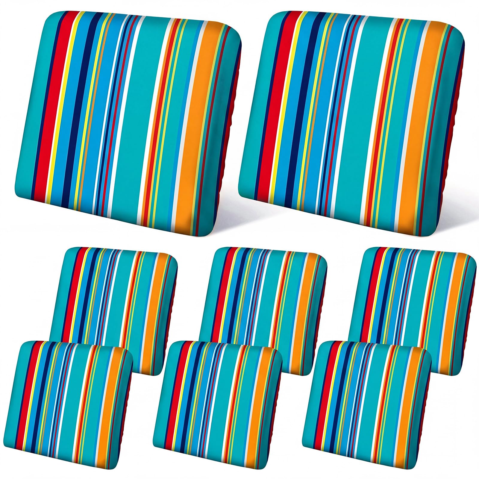 Geyoga folded stack of eight blue-stripe covers showing compact storage benefit