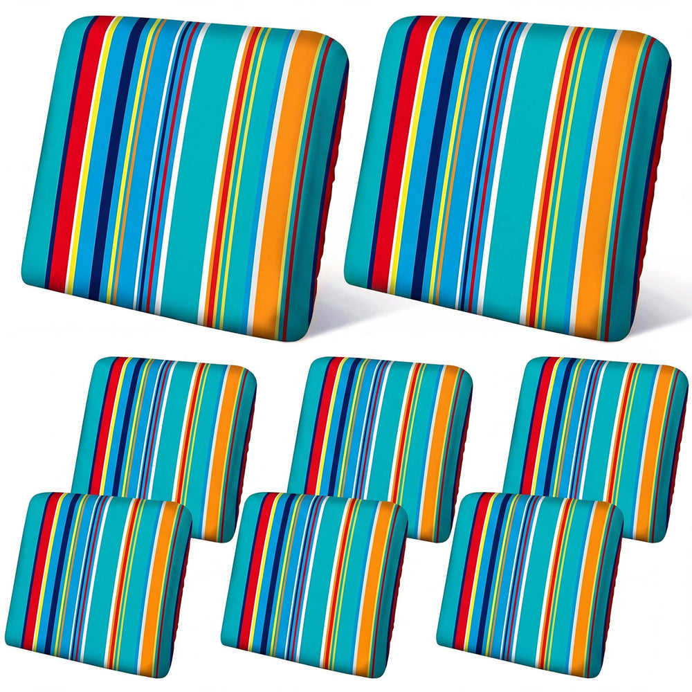 Geyoga folded stack of eight blue-stripe covers showing compact storage benefit