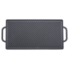 GGC griddle front view showing full 20-inch plate and handles, durable cooking surface benefit