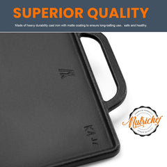 GGC handles and thickness detail showing 0.6-inch cast iron for stable heat retention benefit