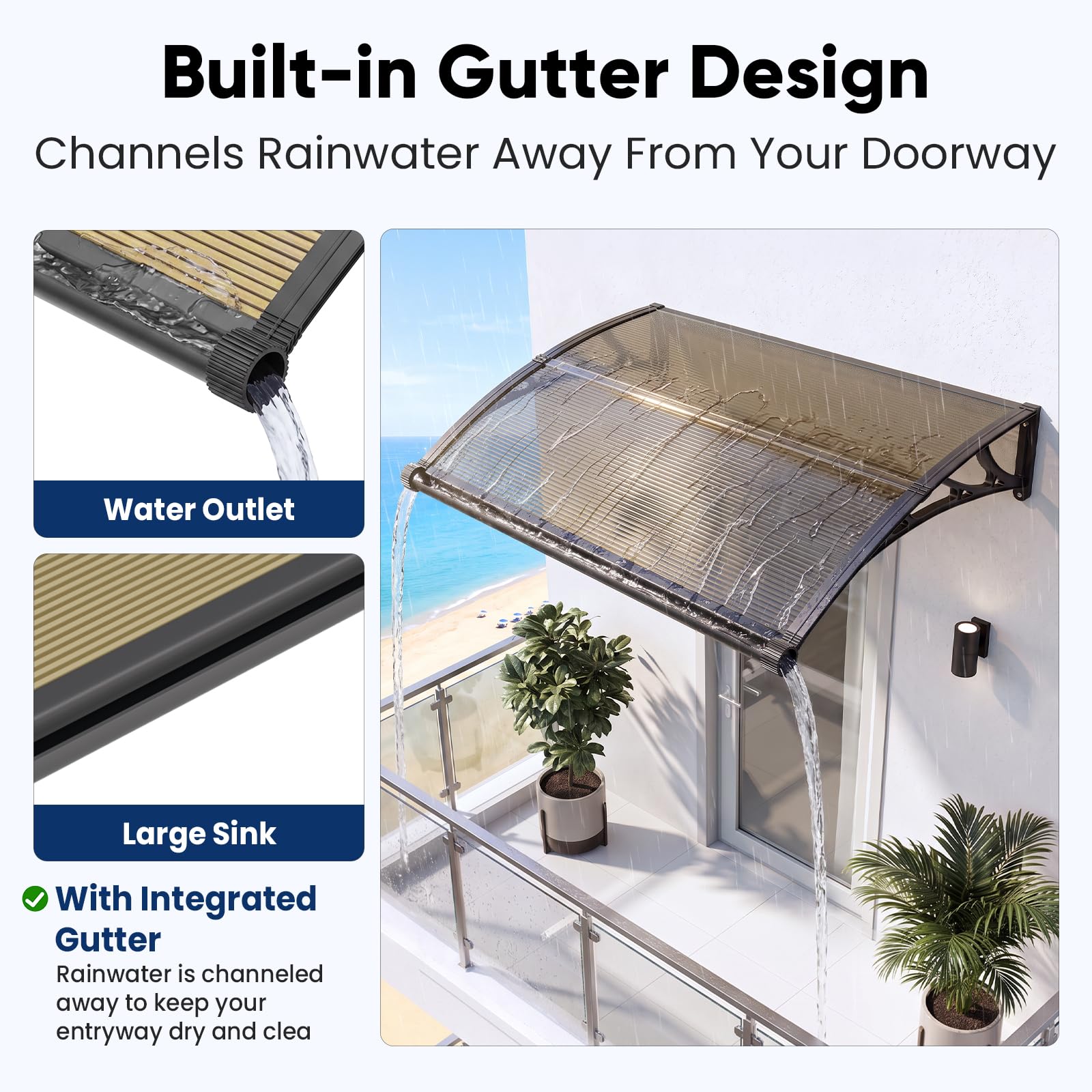 GGNEBAI integrated gutter side profile directing rainwater away