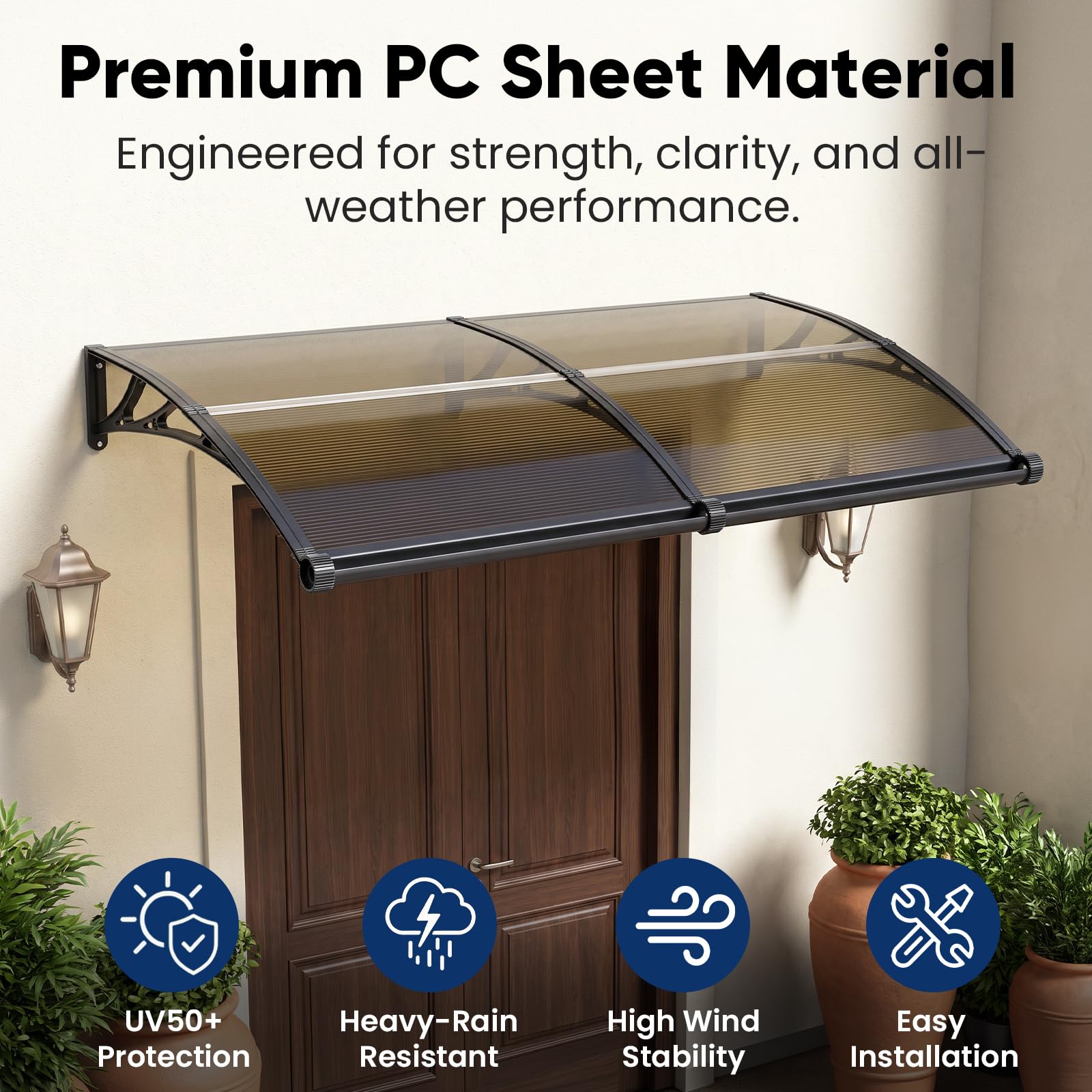 GGNEBAI awning next to measuring tape to show 32x40 size fit