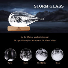 G GGPOWER storm glass wooden base detail highlighting stable display