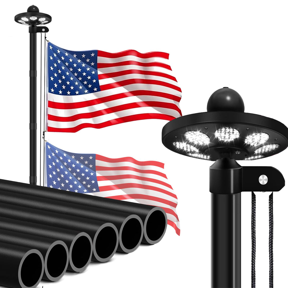 GHOSOONE full 25ft flag pole front view shows durability and curb appeal