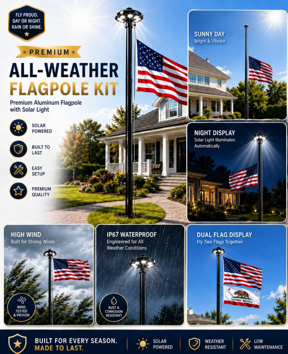 GHOSOONE 3x5 flag mounted outside demonstrating stable, professional display