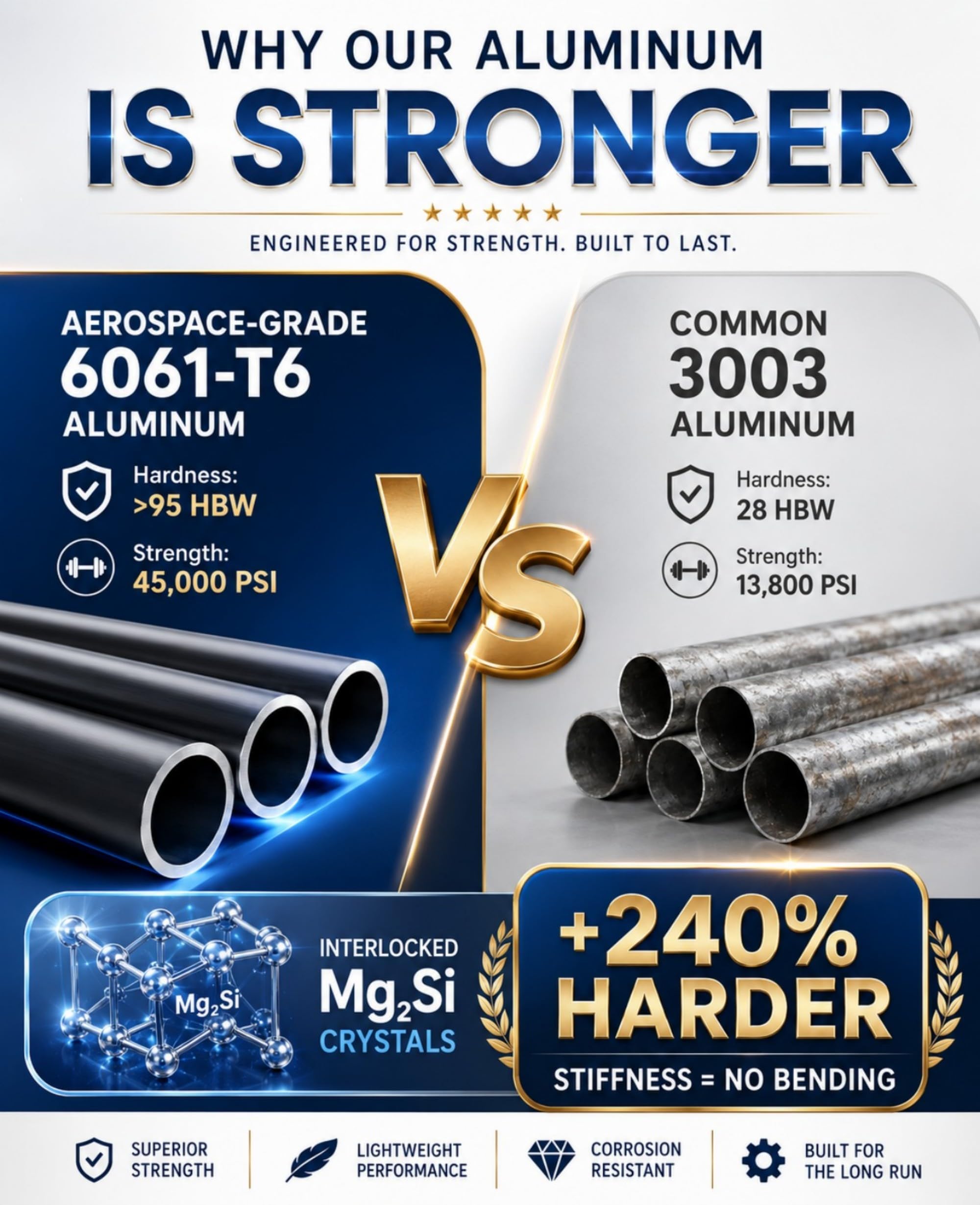 GHOSOONE aluminum pole close-up showing 14-gauge strength and corrosion resistance