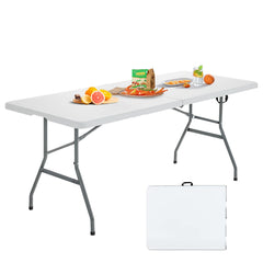 GIANTEX front view of 6ft folding table showing full tabletop and legs, convenient for gatherings