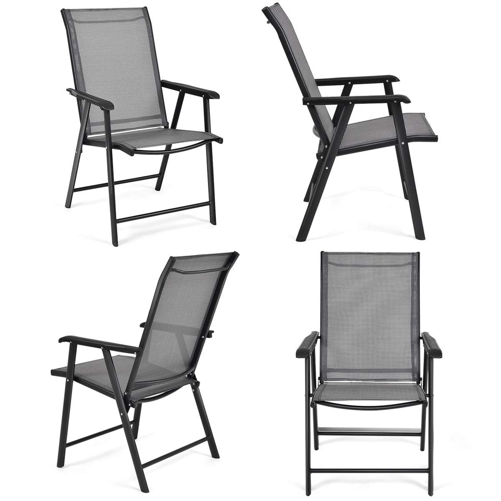 GIANTEX chairs at a campsite and beach illustrating portable use