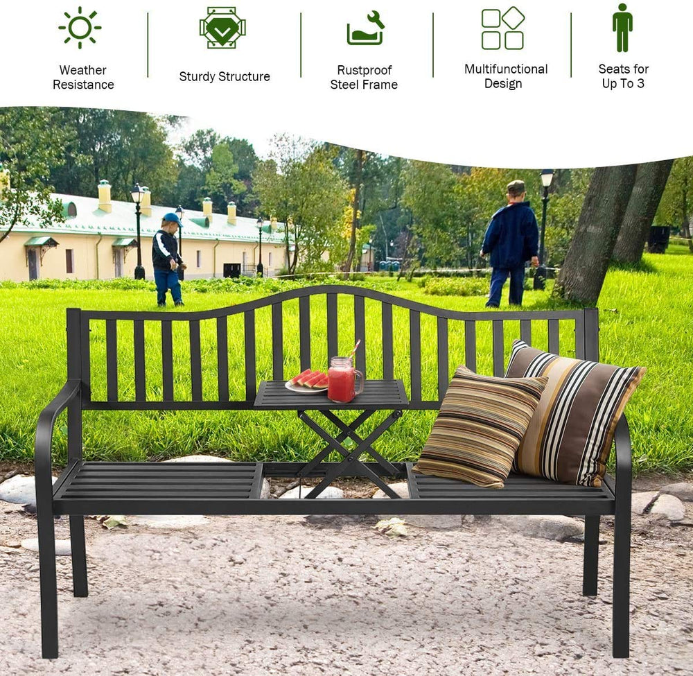 GIANTEX bench placed in garden setting conveying style and outdoor comfort benefit