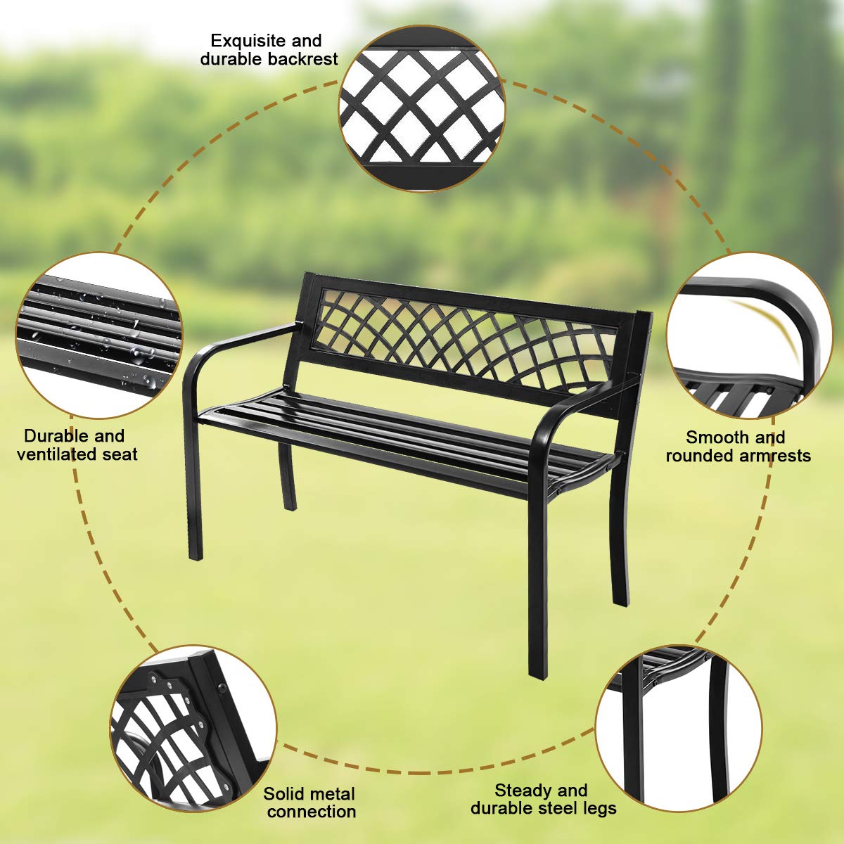 GIANTEX bench side profile showing sturdy leg assembly and silhouette
