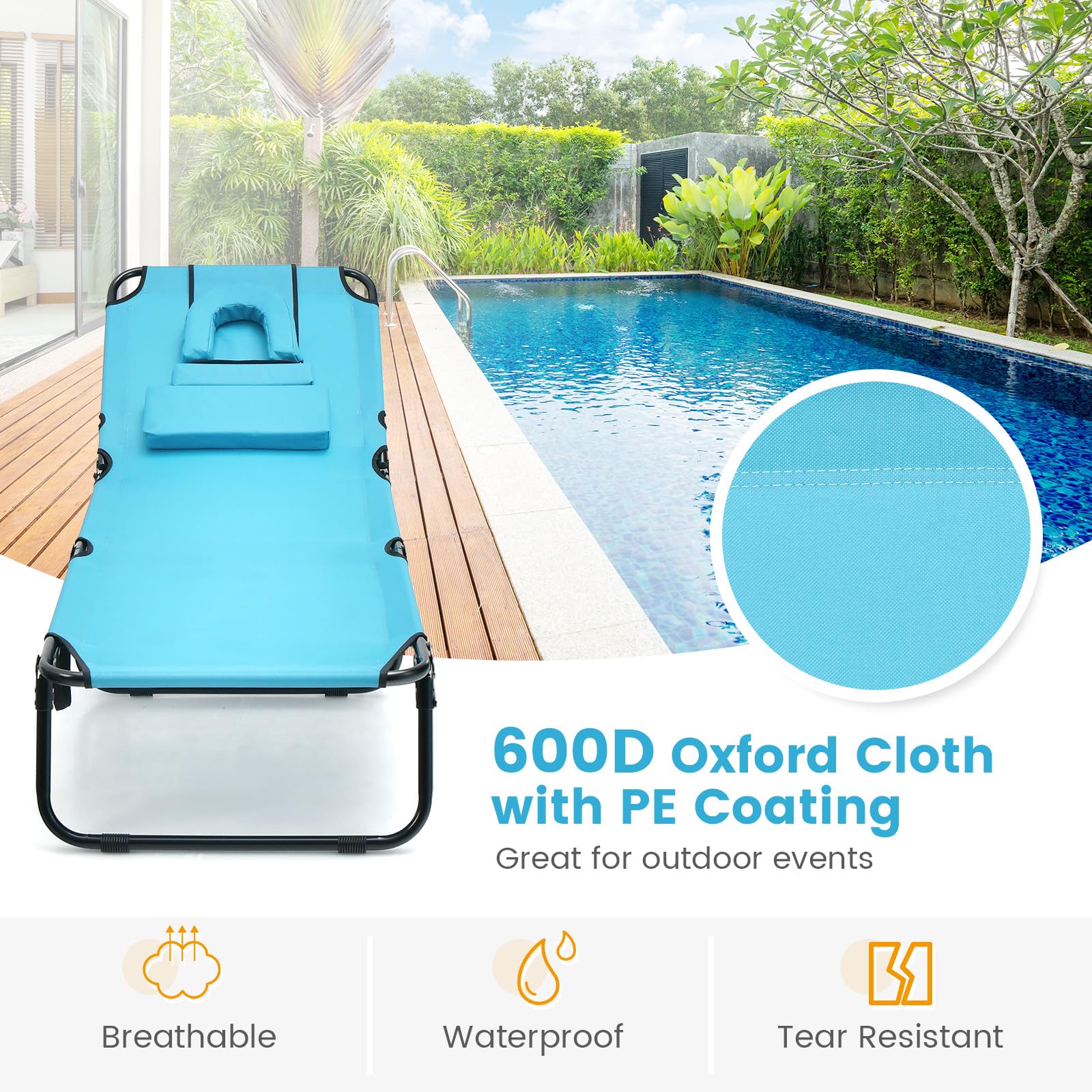 GIANTEX chaise at the beach demonstrating portability and relaxation