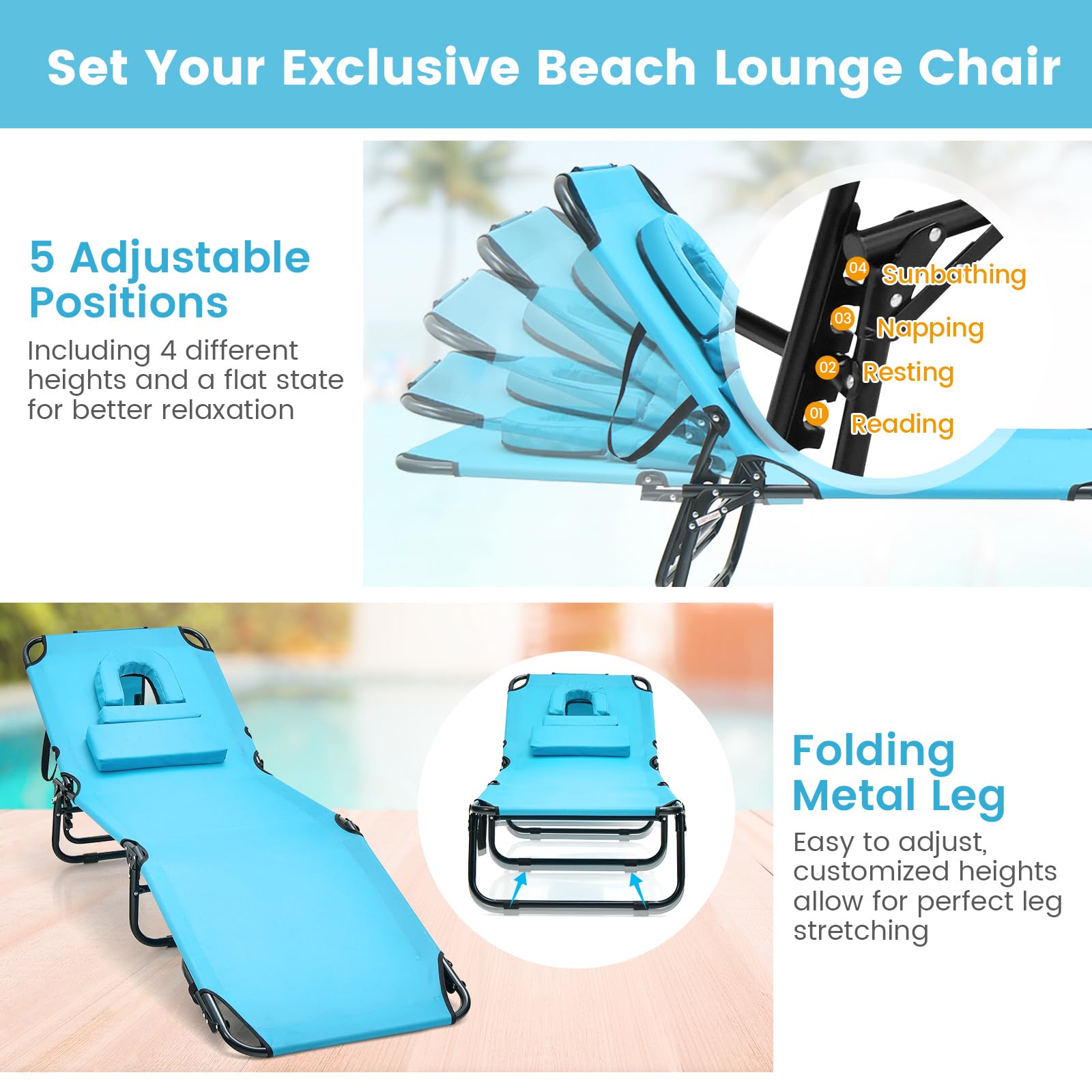 GIANTEX chaise removable padded headrest for added neck support