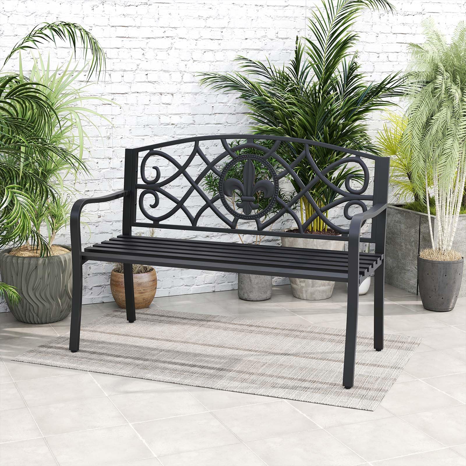 GIANTEX close-up of cast iron floral backrest highlighting decorative detail
