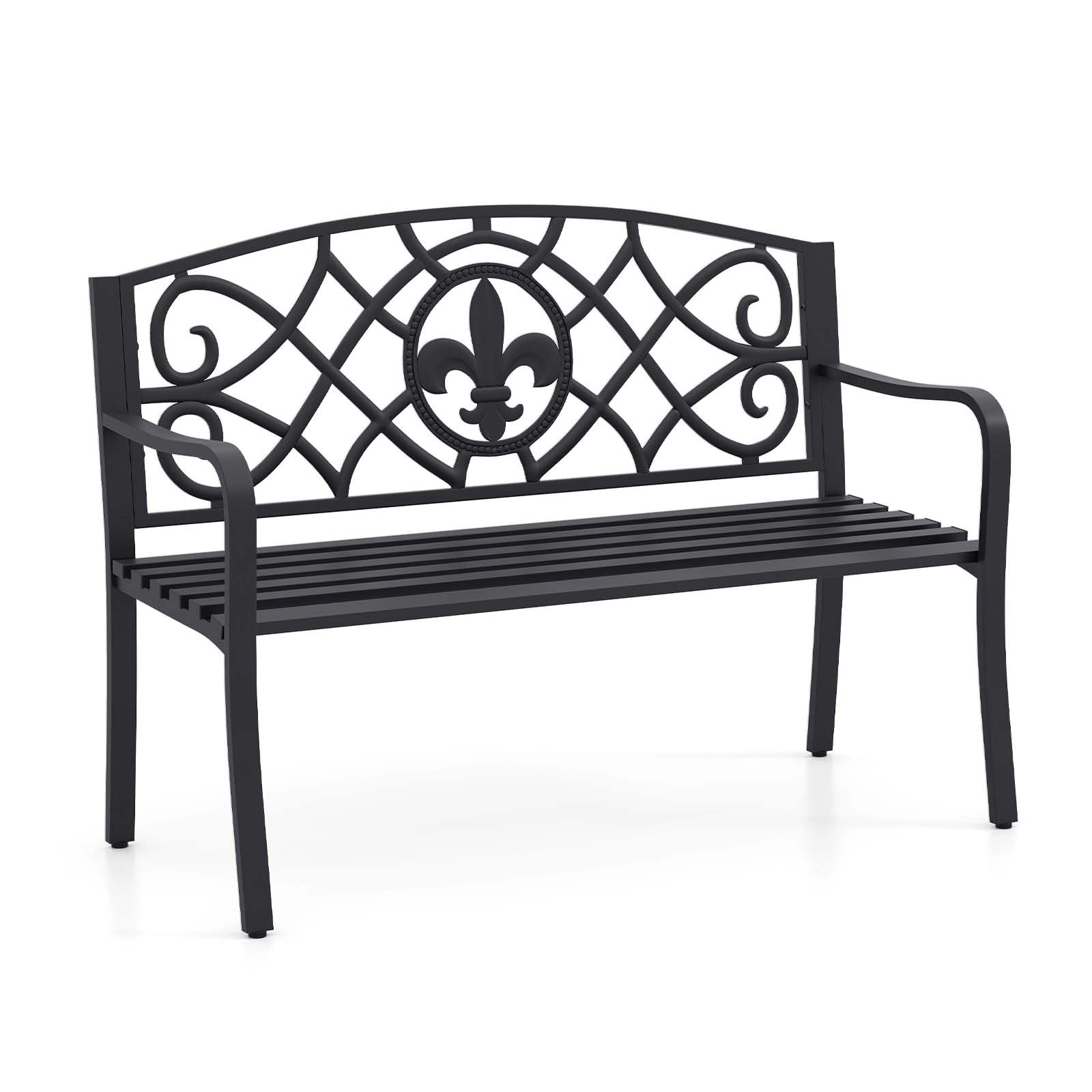 GIANTEX front view of entire bench showing elegant floral design and seating