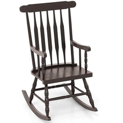 GIANTEX front view of dark coffee rocking chair showing classic silhouette and sturdiness