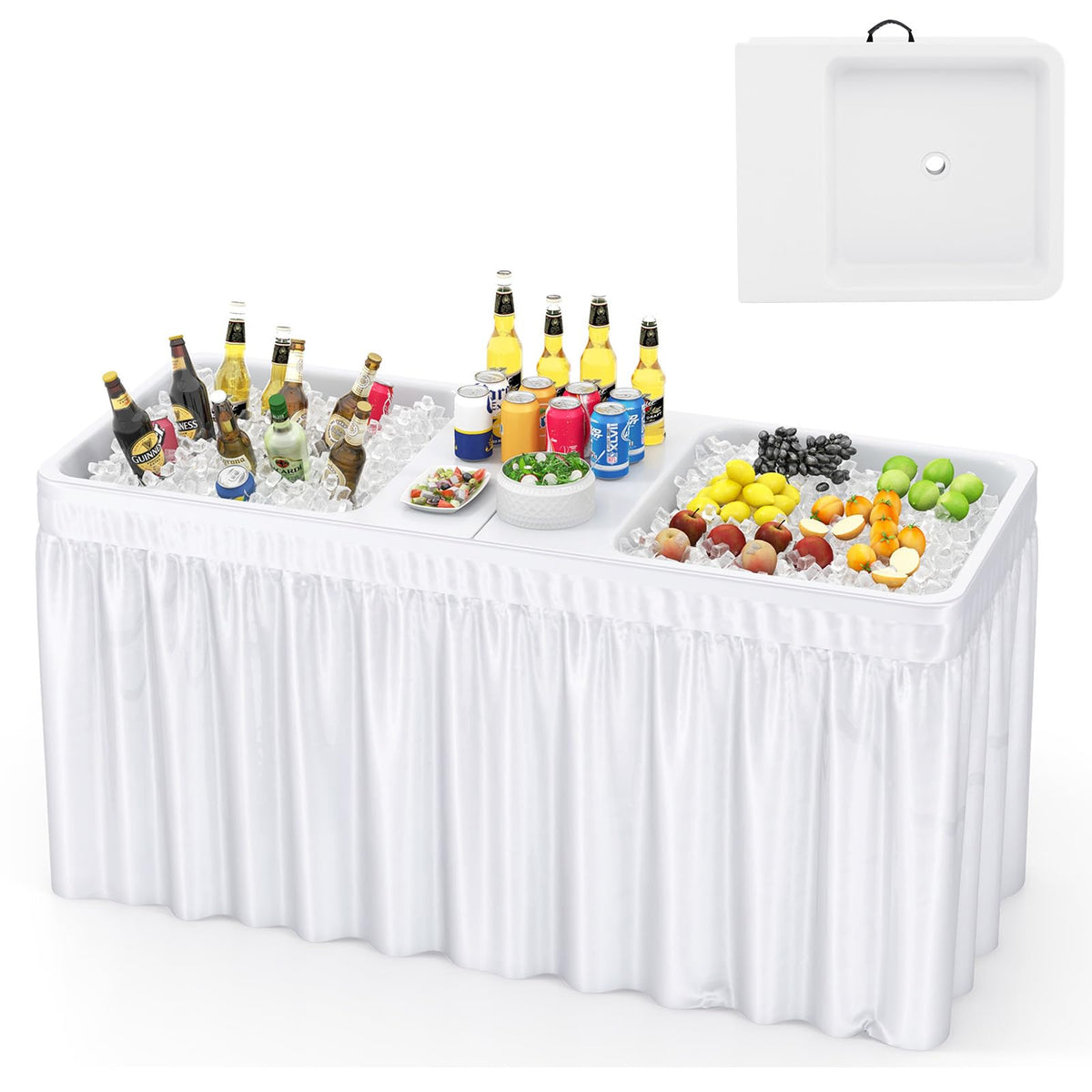 GIANTEX front view of full ice table showing double sinks and organized chill space