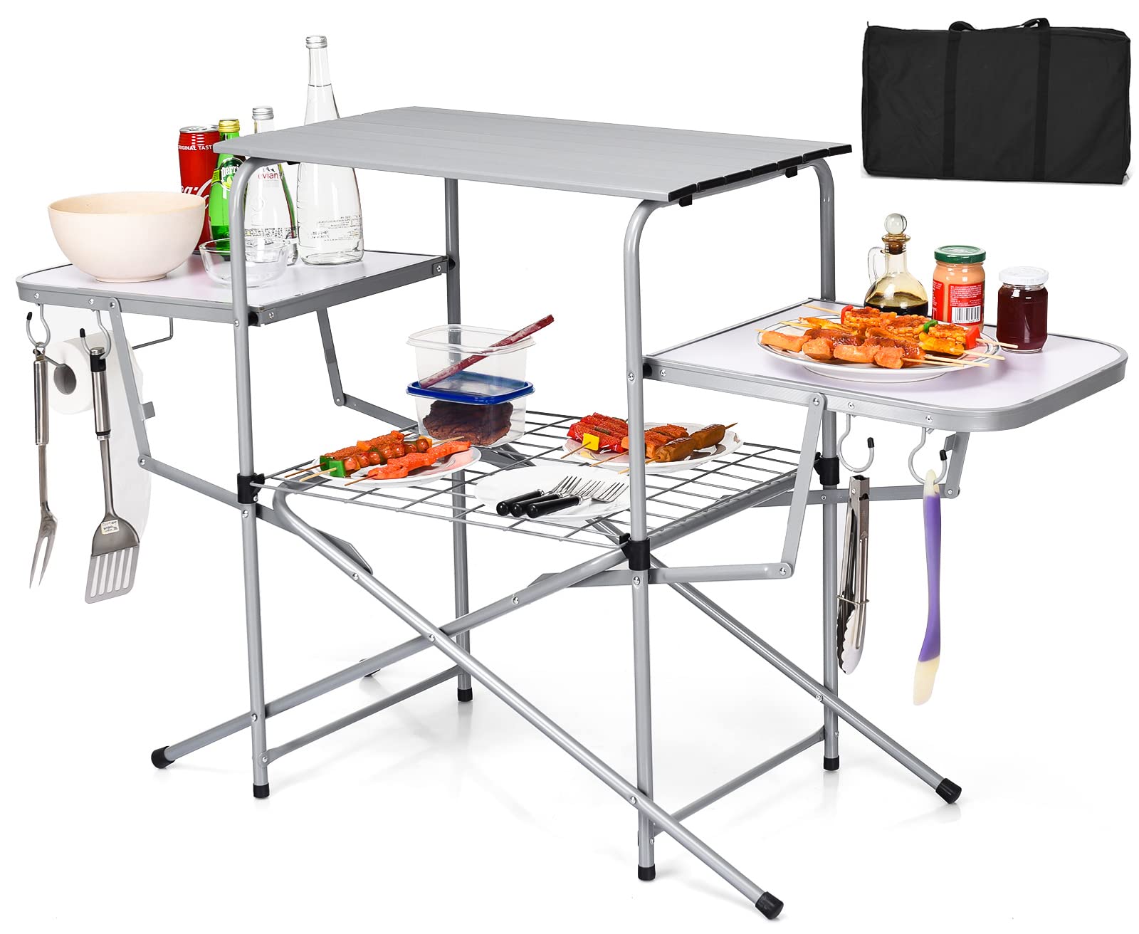 GIANTEX front view showing full table and organized prep area benefit portability