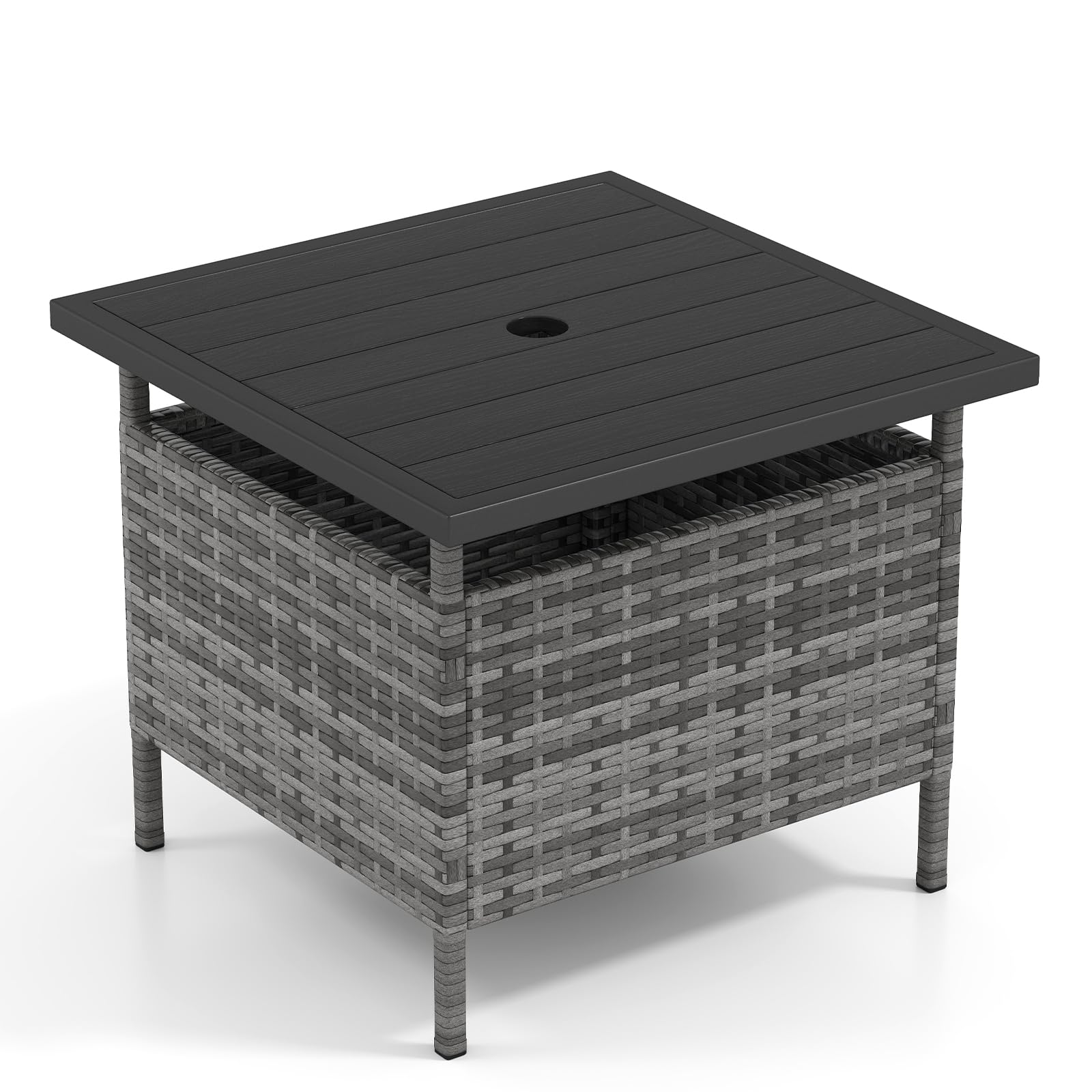 GIANTEX front view of mix gray rattan umbrella table showing compact design and durability