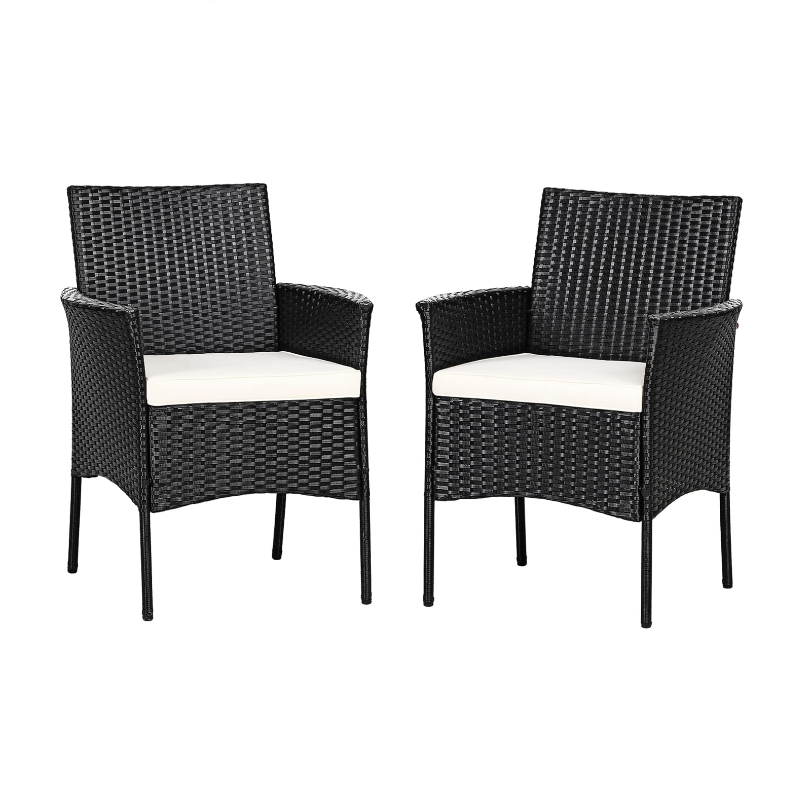 GIANTEX front view of two black rattan patio chairs showing modern design and comfort